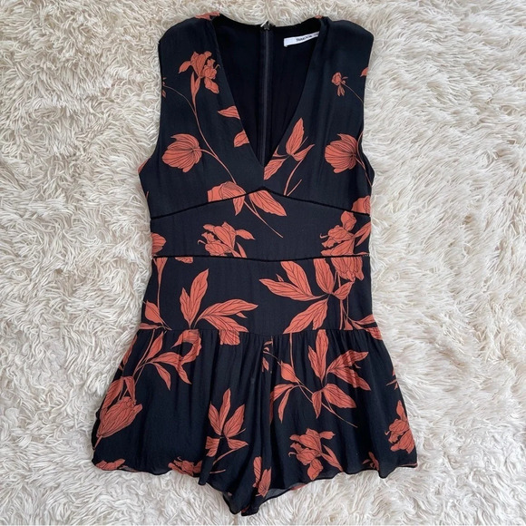 Thakoon Black and orange Floral Ruffle Romper sleeveless silk size 2 - Picture 4 of 12